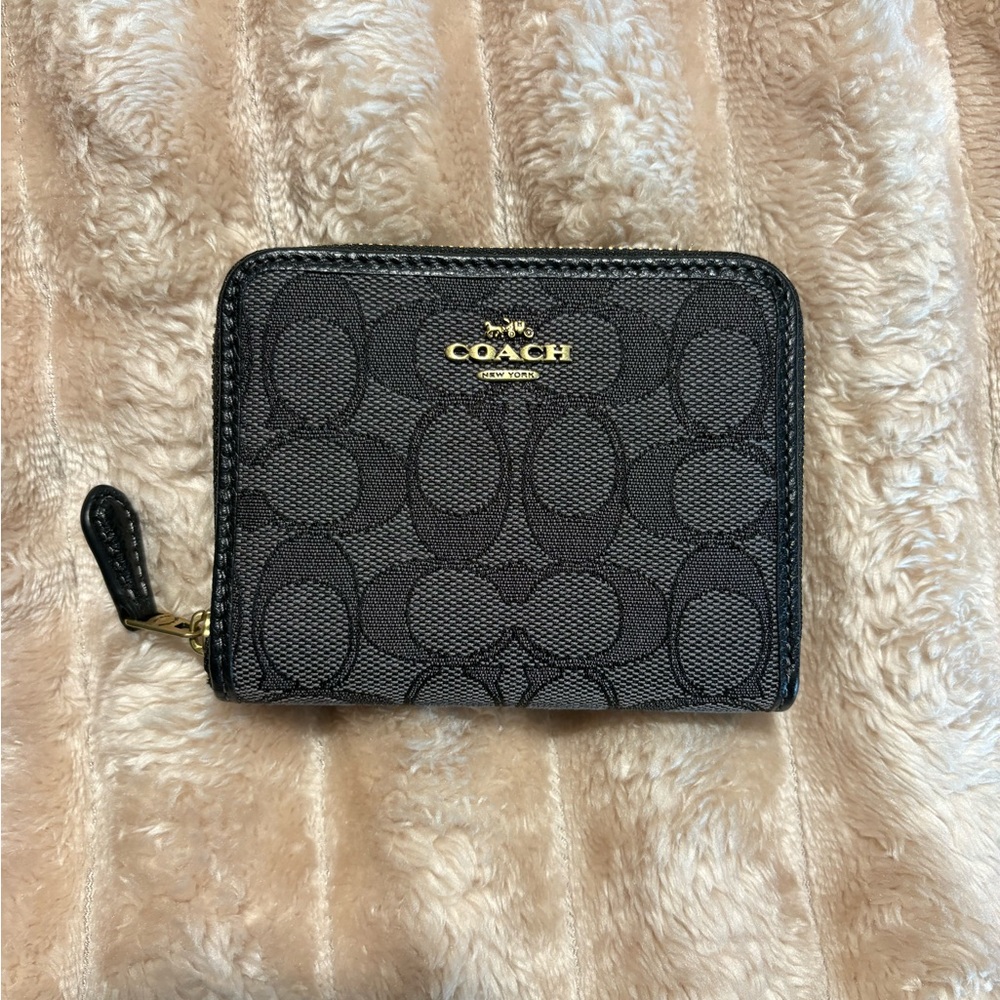 Coach Small Zip Wallet in Signature Black Canvas